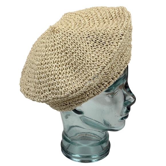 Karl Lagerfeld Paris Woven Straw French Girl Beret Cap Hat in Natural OS NWT - Picture 4 of 10
